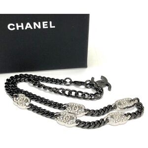 Choker Chanel matte Black and Silver Chain Necklace
